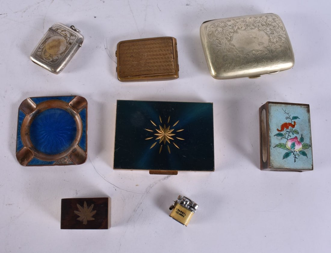 Antique Tobacciana Collectables Vintage Cigarette Case, Vesta, Snuff Box Ashtray. (qty) (1 of 3)
