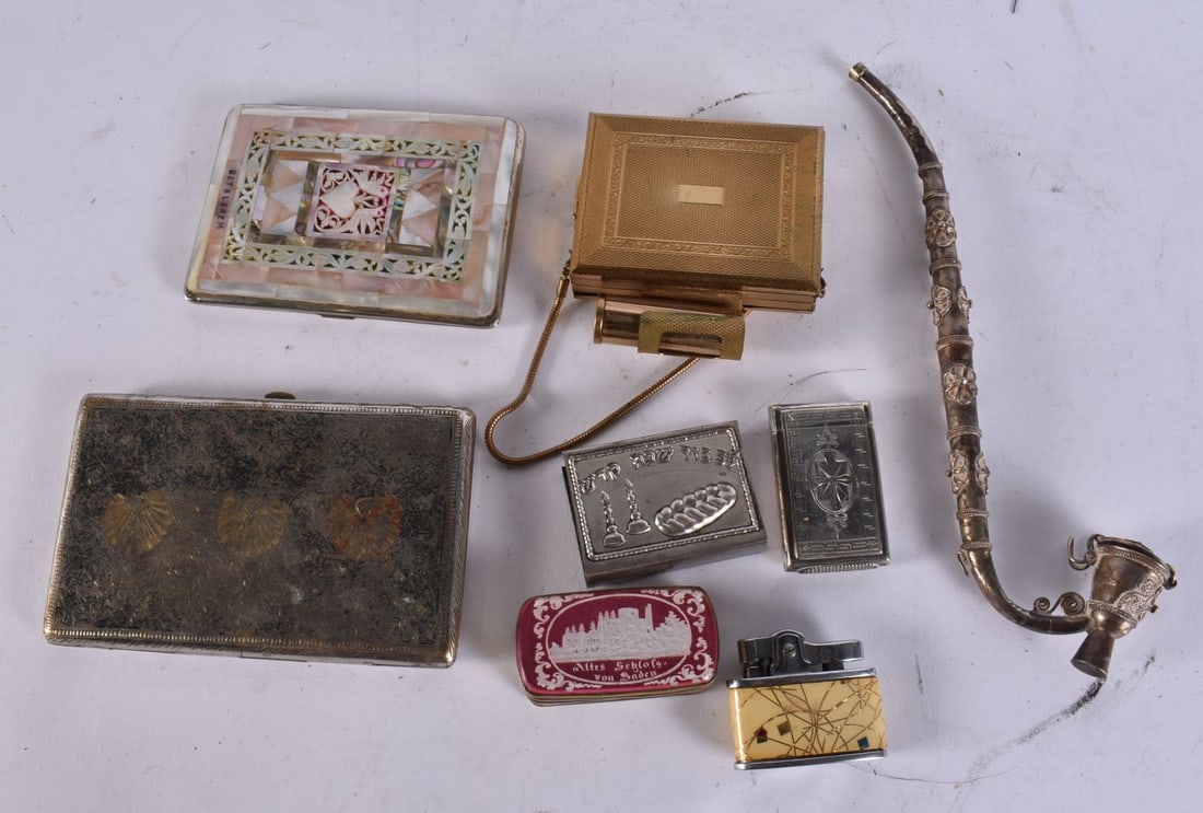 Antique Tobacciana Collectables Vintage Cigarette Case, Vesta, Snuff Box Ashtray. (qty) (1 of 3)