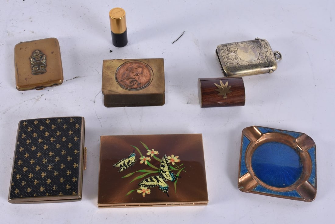 Antique Tobacciana Collectables Vintage Cigarette Case Vesta, Ashtray, Snuff Box. (qty) (1 of 2)