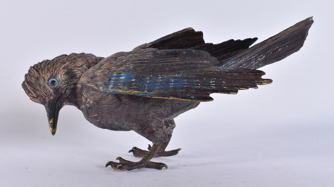 A LATE 19TH CENTURY AUSTRIAN COLD PAINTED BRONZE BIRD in the Manner of Franz Xavier Bergmann. 21 cm (1 of 5)