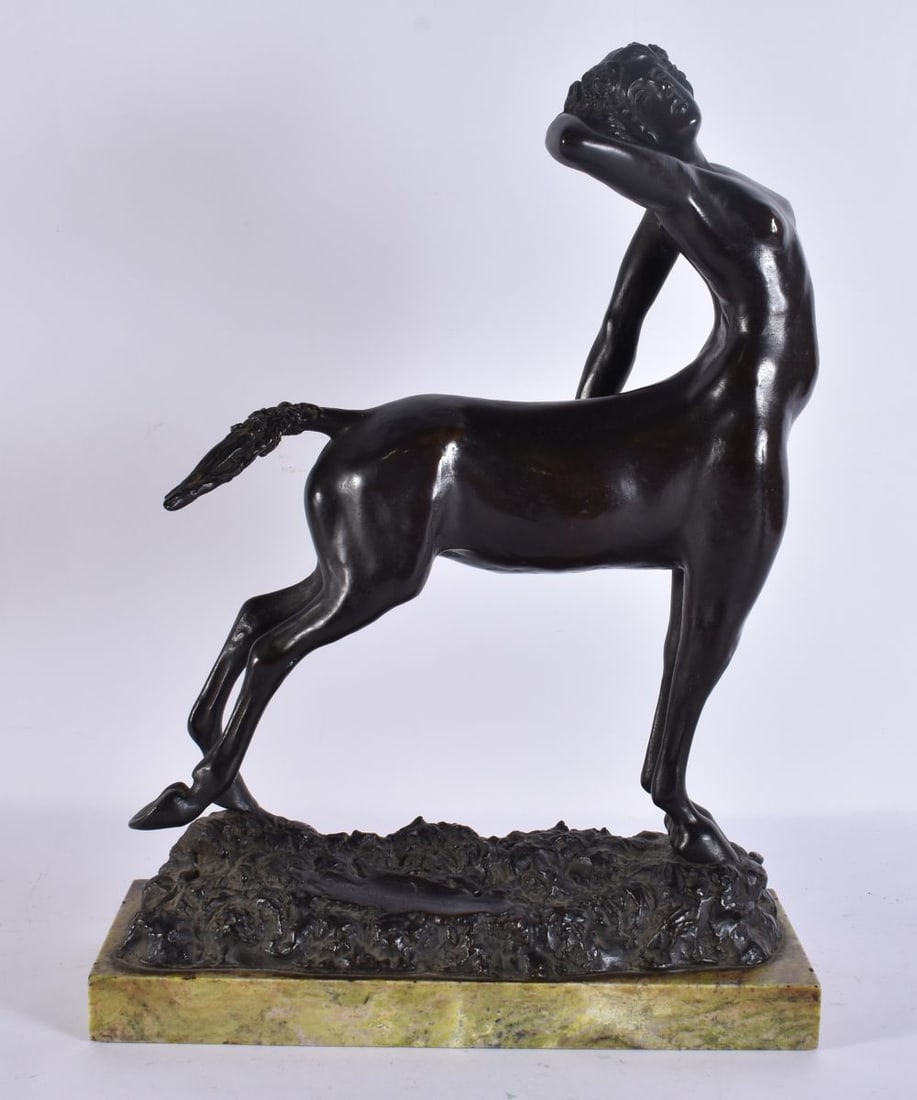 WALTER WINANS AN EARLY 20TH CENTURY PATINATED BRONZE FIGURE 'THE CREATURES' ON GREEN MARBLE BASE sig (1 of 5)