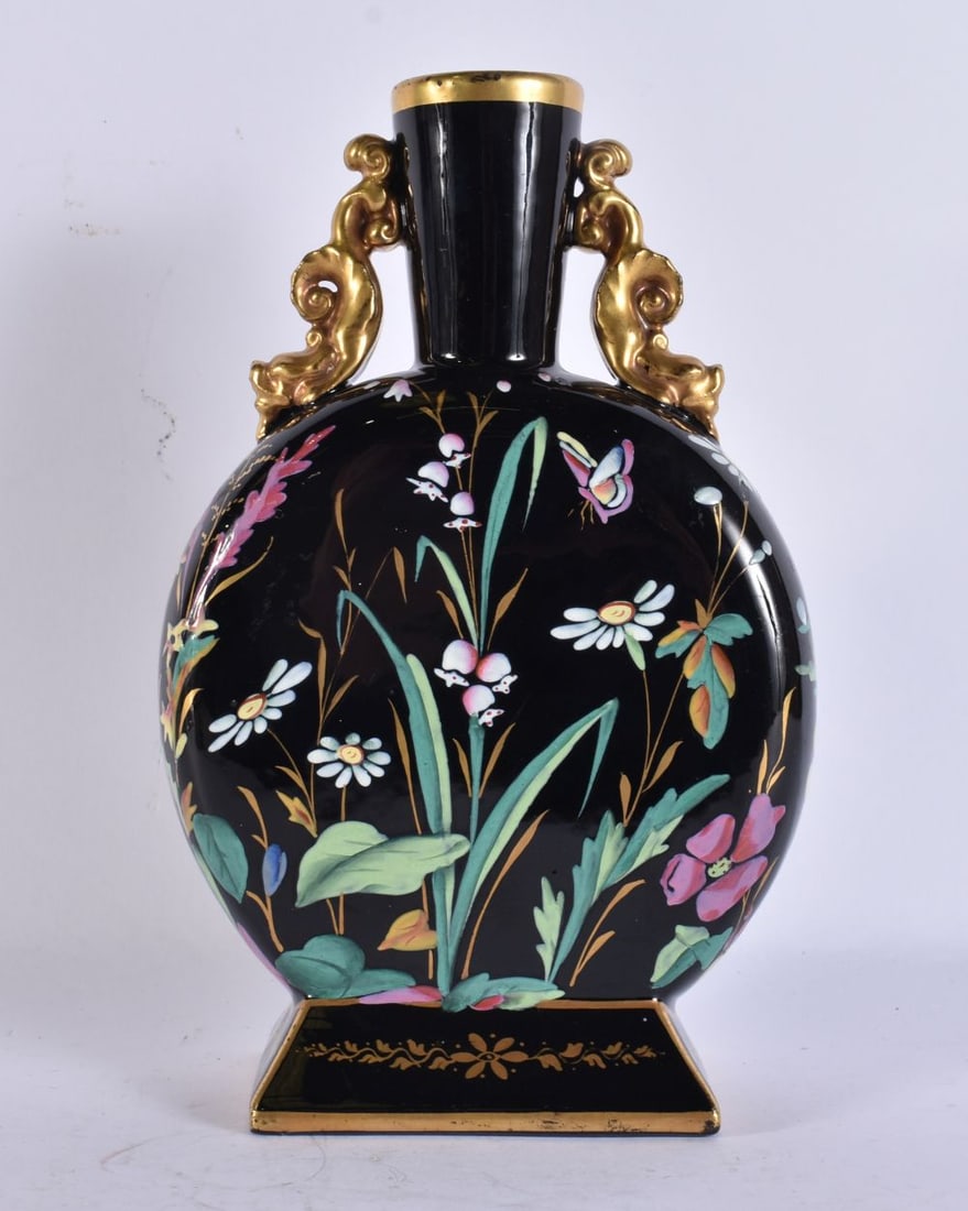 A VICTORIAN ENAMELLED POTTERY VASE. 22 cm x 12 cm. (1 of 4)