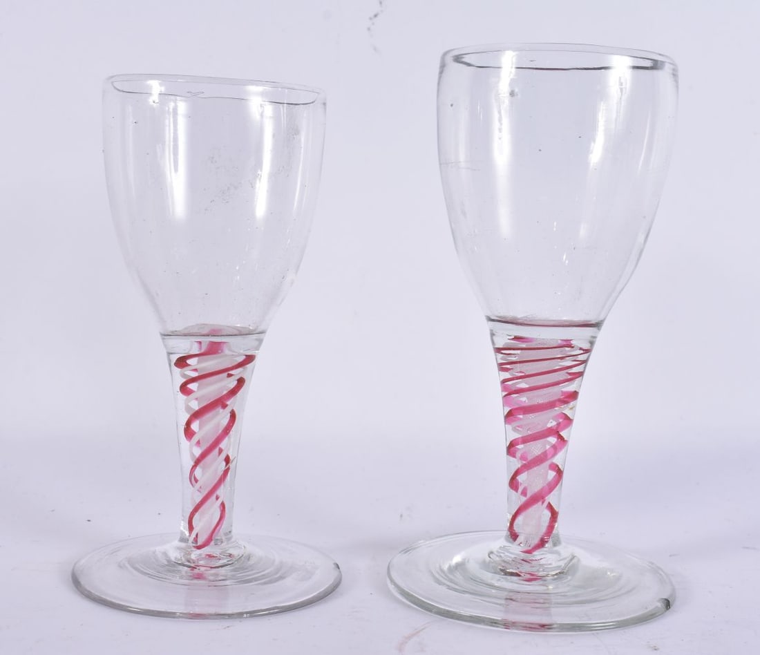 TWO GEORGE III SPIRAL TWIST GLASSES. Largest 12.5 cm high. (2) (1 of 4)