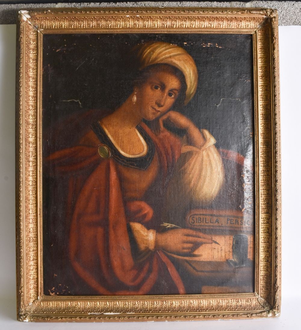 AFTER GUERCINO AN ITALIAN OIL ON CANVAS PORTRAIT OF THE PERSIAN SIBYL depicting a half-length figure (1 of 5)