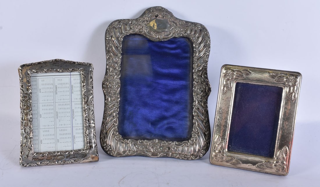 THREE SILVER PHOTOGRAPH FRAMES. 480 grams overall. 18 cm x 15 cm. (3) (1 of 4)