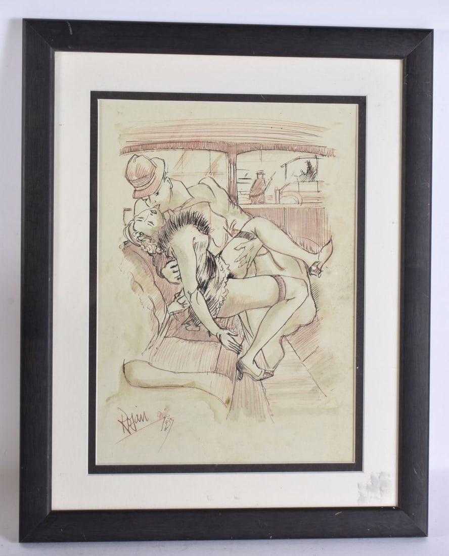 AFTER ROZHANKOVSKY F. (1891-1970) (ROJAN) A 20TH CENTURY EROTIC INK DRAWING depicting an erotic scen (1 of 4)