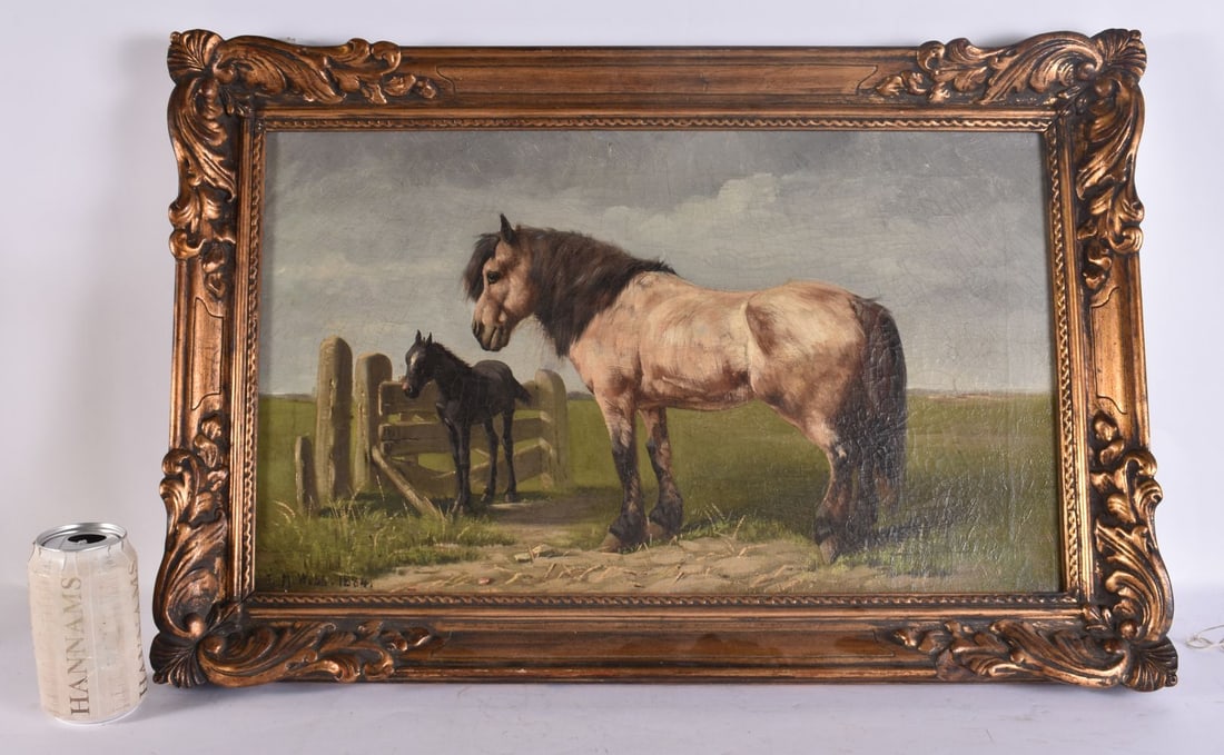 L.M. WEBB. (BRITISH) A 19TH CENTURY OIL ON CANVAS depicting a horse and fowl in a country setting - (1 of 7)