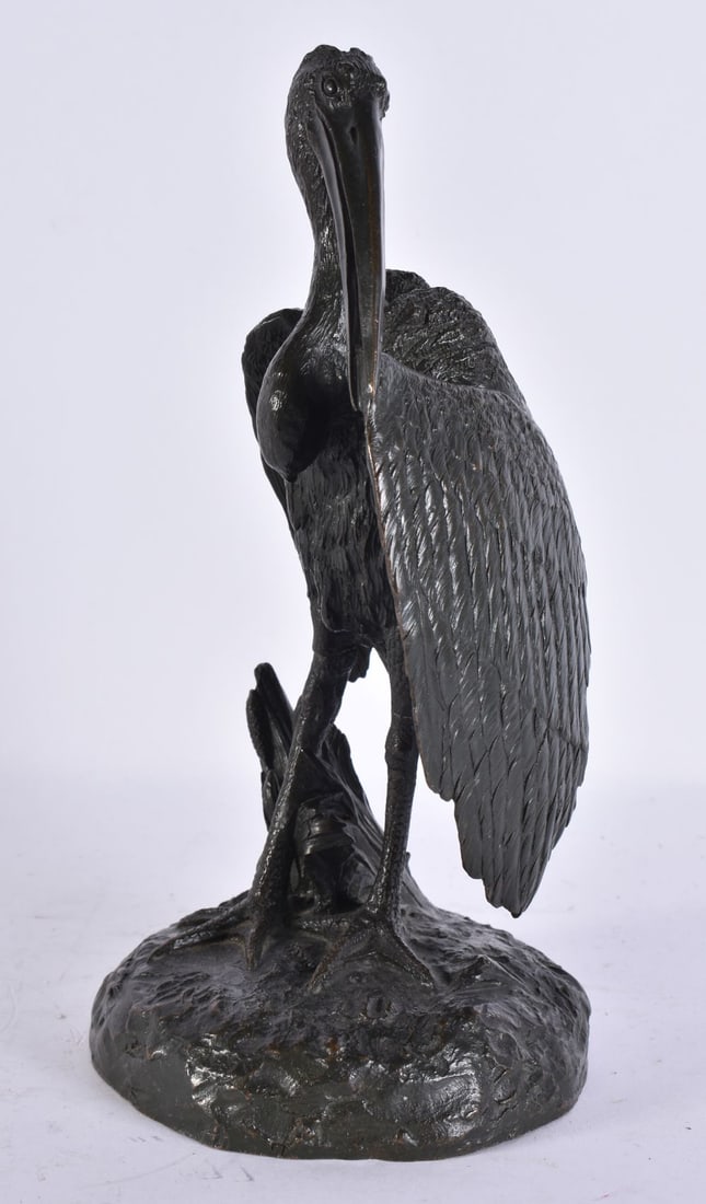 CHRISTOPHE FRATIN (FRENCH, 1801-1864) A 19TH CENTURY BRONZE PREENING STORK modelled with the bird pr (1 of 4)
