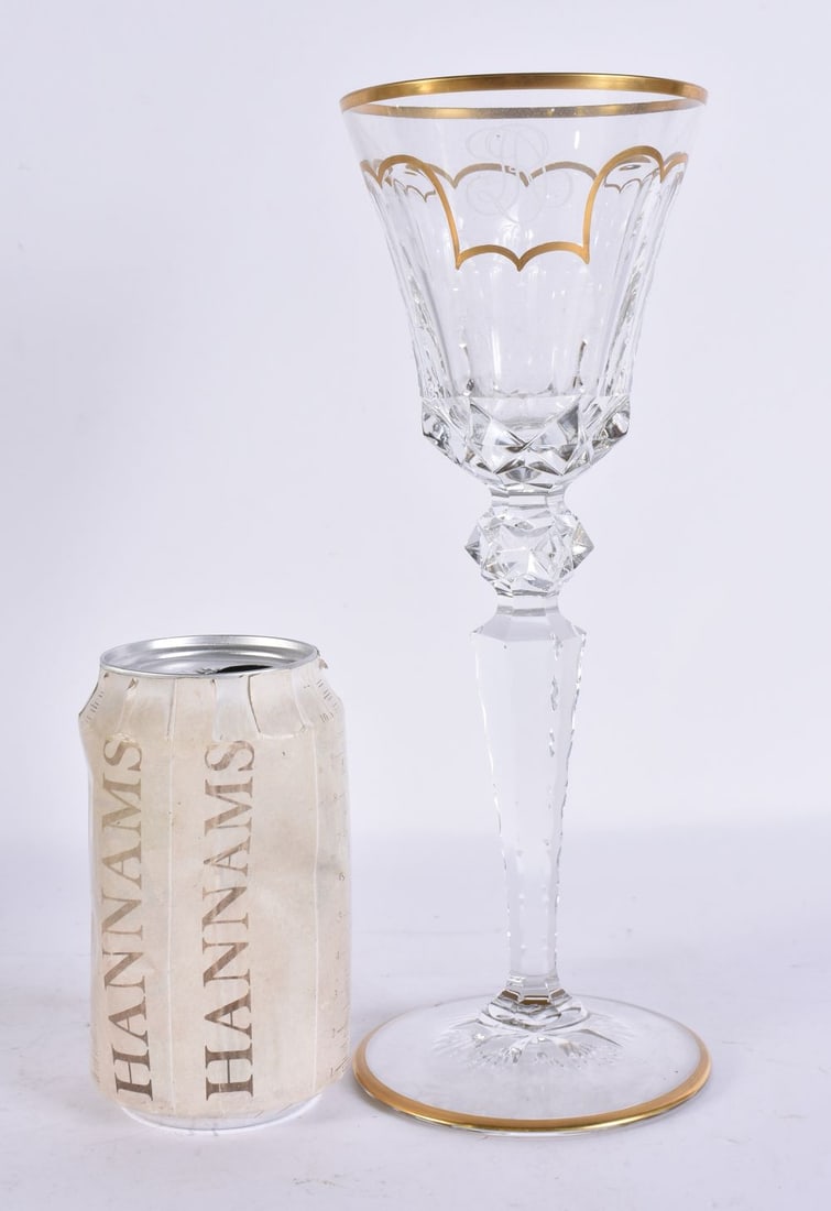 AN ANTIQUE GILDED GLASS GOBLET. 25 cm high. (1 of 4)