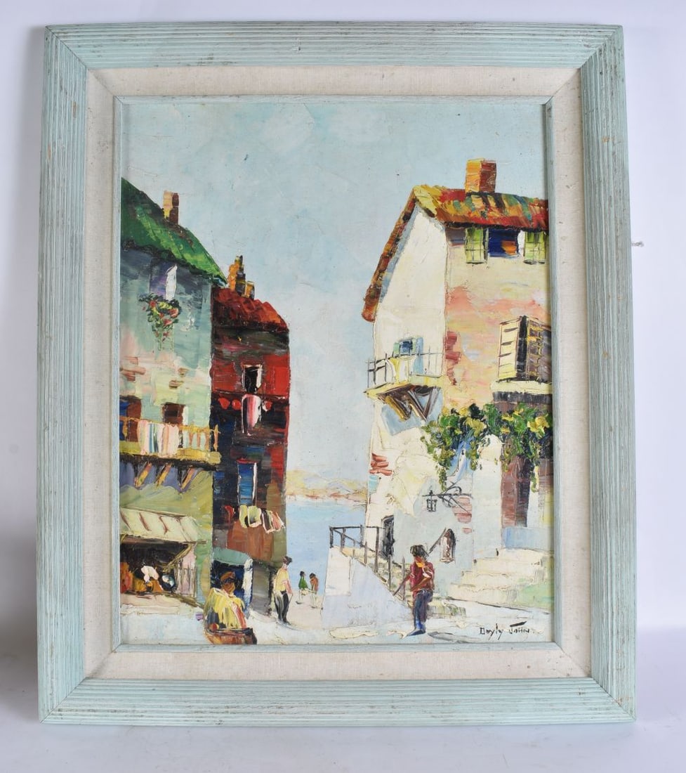 Attributed to CR Doyly-John (1906-1993) Oil on board, Street scene. 64 cm x 54 cm, image 48 cm x 38 (1 of 6)