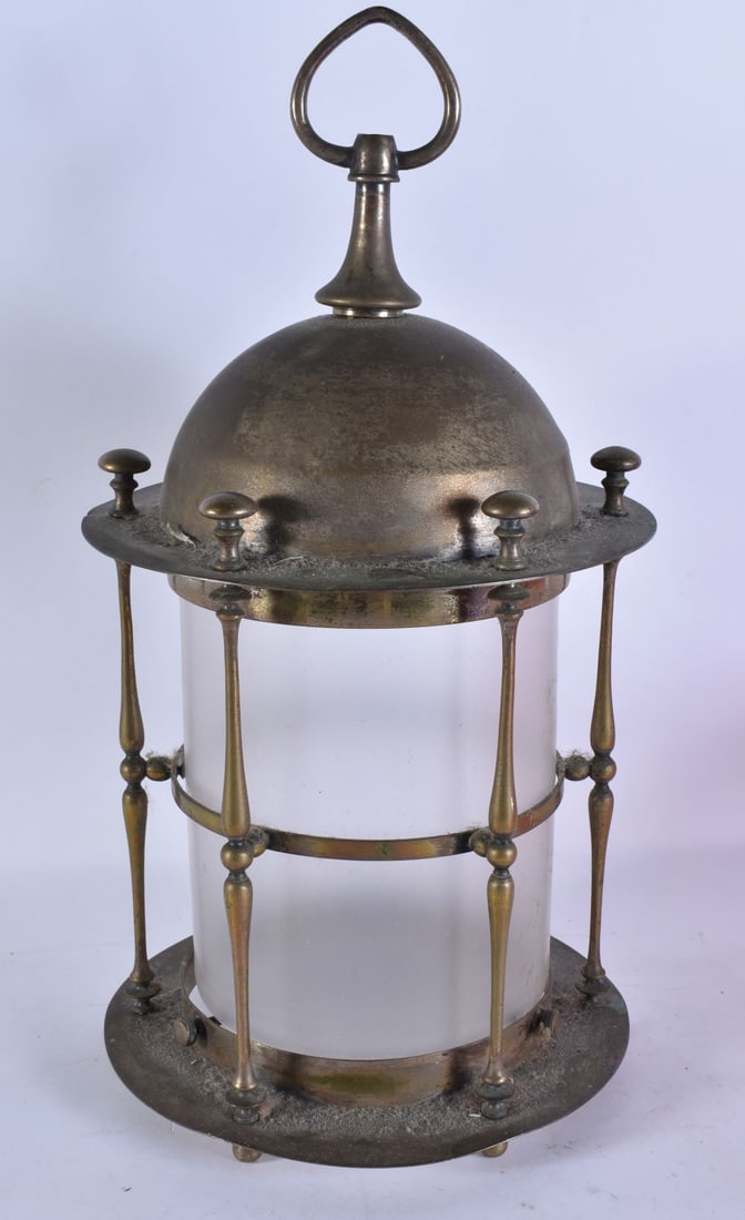 A VINTAGE BRASS LANTERN. 41 cm high. (1 of 3)