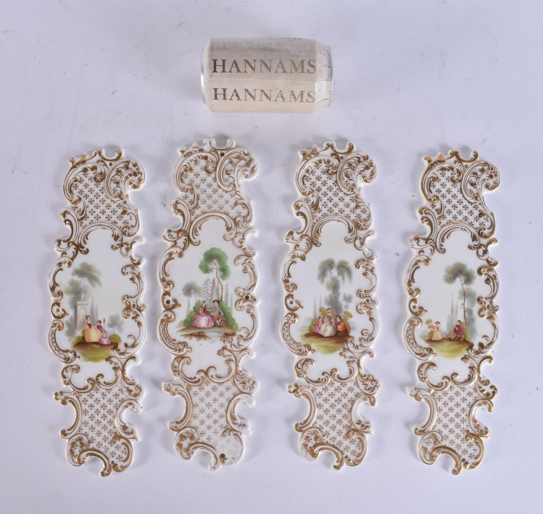 A RARE SET OF FOUR MID 19TH CENTURY COPELAND & GARRETT PORCELAIN PLAQUES Ex Allan H Townsend Collect: A RARE SET OF FOUR MID 19TH CENTURY COPELAND & GARRETT PORCELAIN PLAQUES Ex Allan H Townsend Collection. 28 cm x 8 cm.