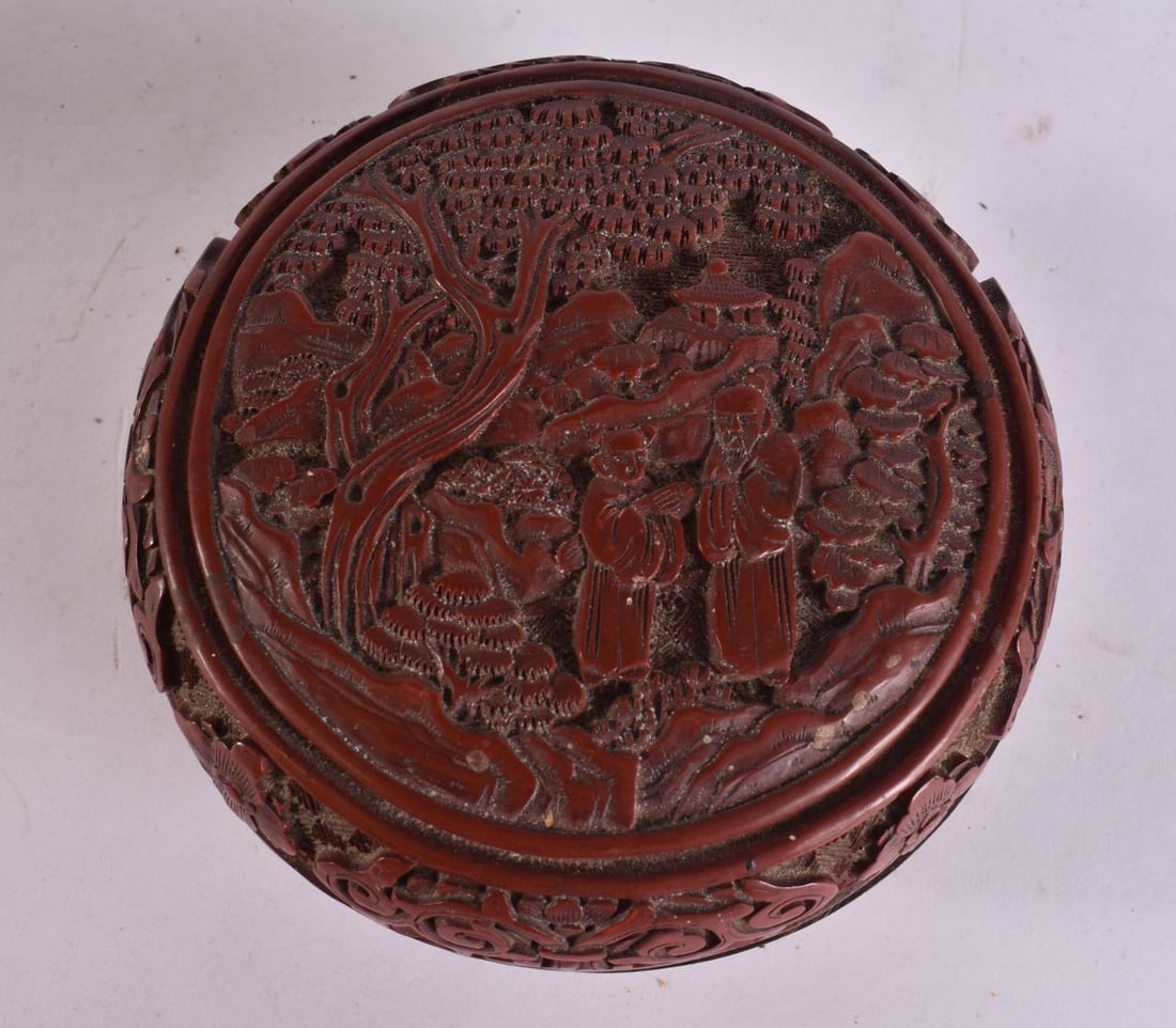 A 19TH CENTURY CHINESE CINNABAR LACQUER BOX AND COVER Late Qing. 13 cm wide. (1 of 5)
