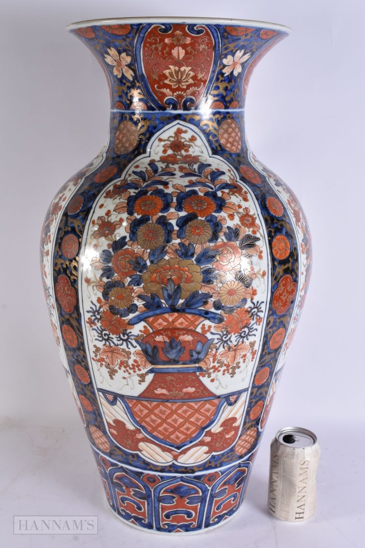 A VERY LARGE 19TH CENTURY JAPANESE MEIJI PERIOD IMARI PORCELAIN VASE painted with flowers, baskets a (1 of 6)