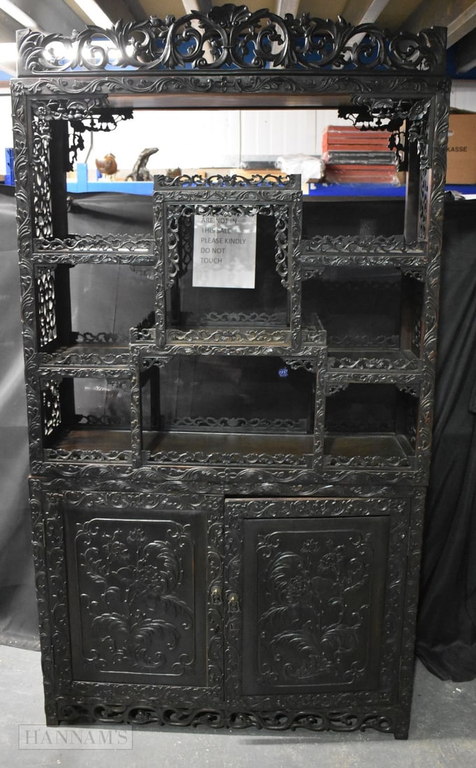 A FINE LARGE 19TH CENTURY CHINESE CARVED HARDWOOD DISPLAY CABINET Qing. 202 cm x 110 cm x 39 cm. (1 of 9)