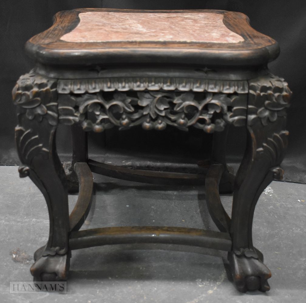 A SMALL 19TH CENTURY CHINESE HARDWOOD MARBLE INSET TABLE. 48 cm x 44 cm. (1 of 6)