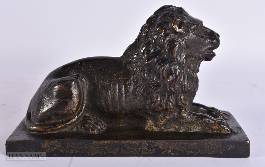 AN 18TH/19TH CENTURY EUROPEAN BRONZE FIGURE OF A LION with open mouth. 17 cm x 12 cm. (1 of 6)