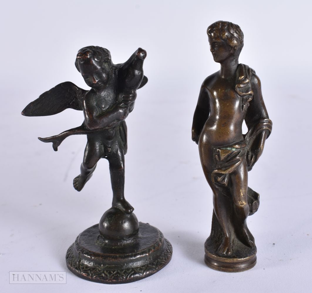 TWO 18TH CENTURY EUROPEAN BRONZE FIGURES. Largest 7 cm high. (2) (1 of 6)