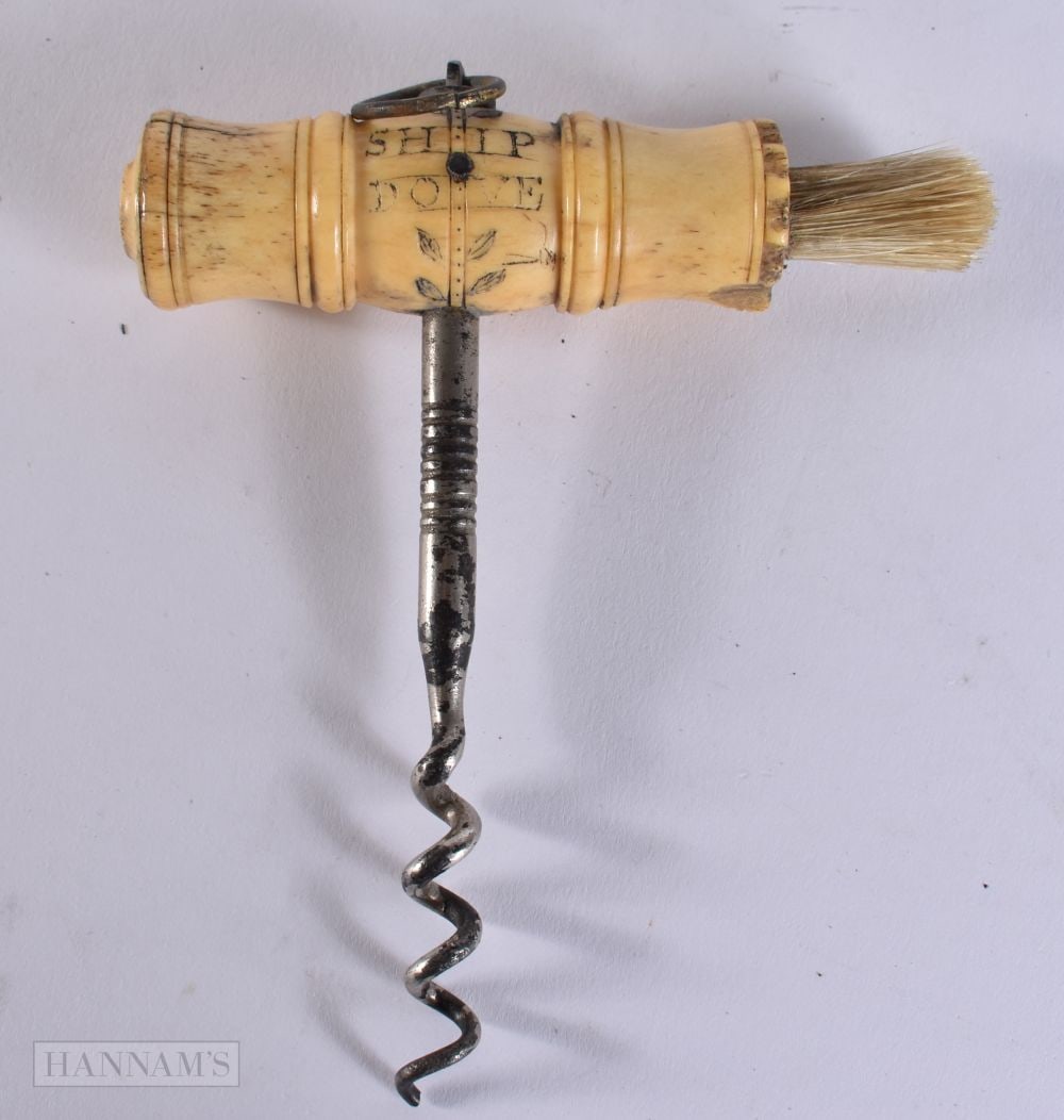 A RARE GEORGE III MARITIME INTEREST BONE SAILORS CORKSCREW. 12 cm x 9 cm. (1 of 4)