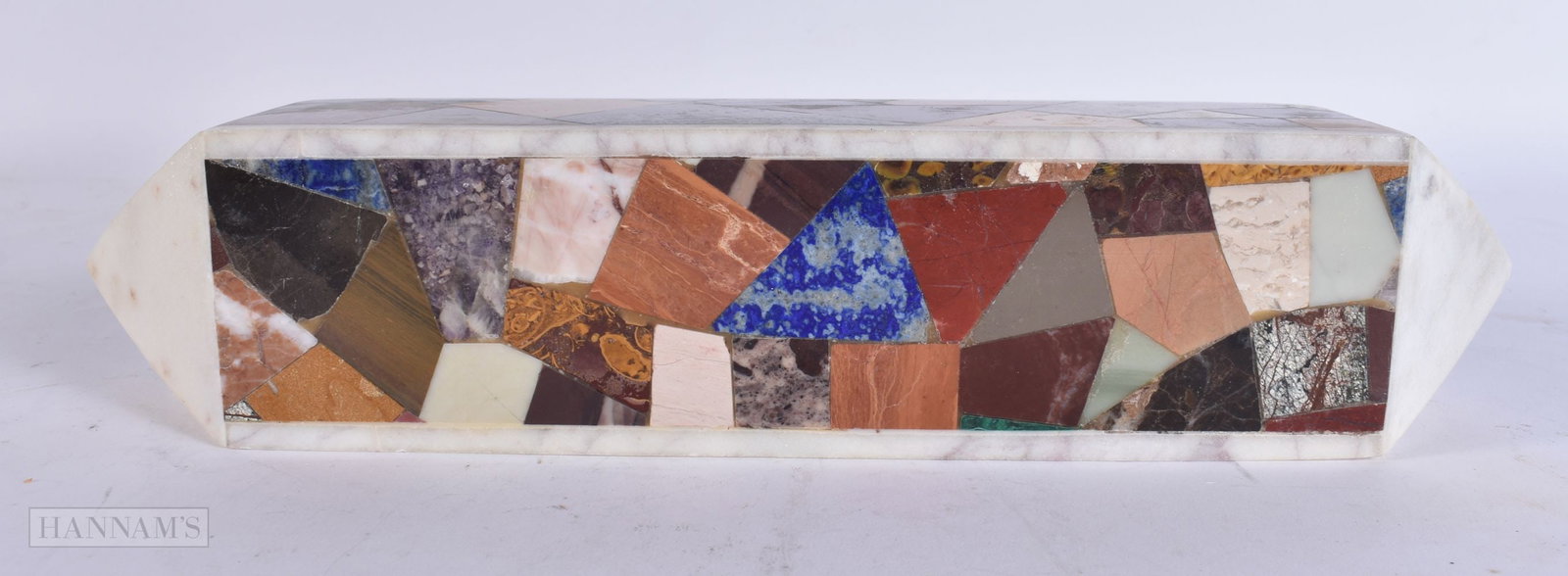 A MARBLE MIXED HARDSTONE INLAID OBELISK. 28 cm long. (1 of 5)