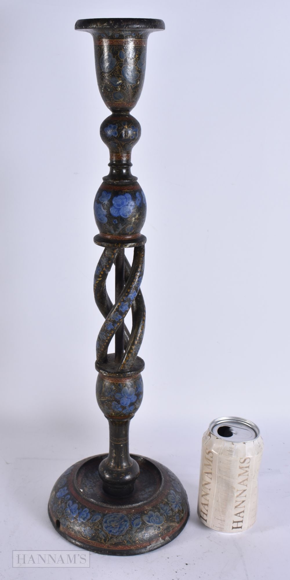 A LARGE ANTIQUE KASHMIR LACQUER EASTERN CANDLESTICK LAMP. 51 cm high. (1 of 8)
