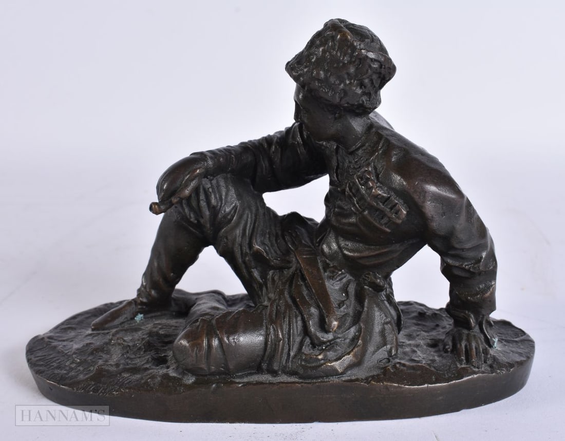 Russian School (19th Century) Bronze, Seated male. 15 cm x 11 cm. (1 of 8)