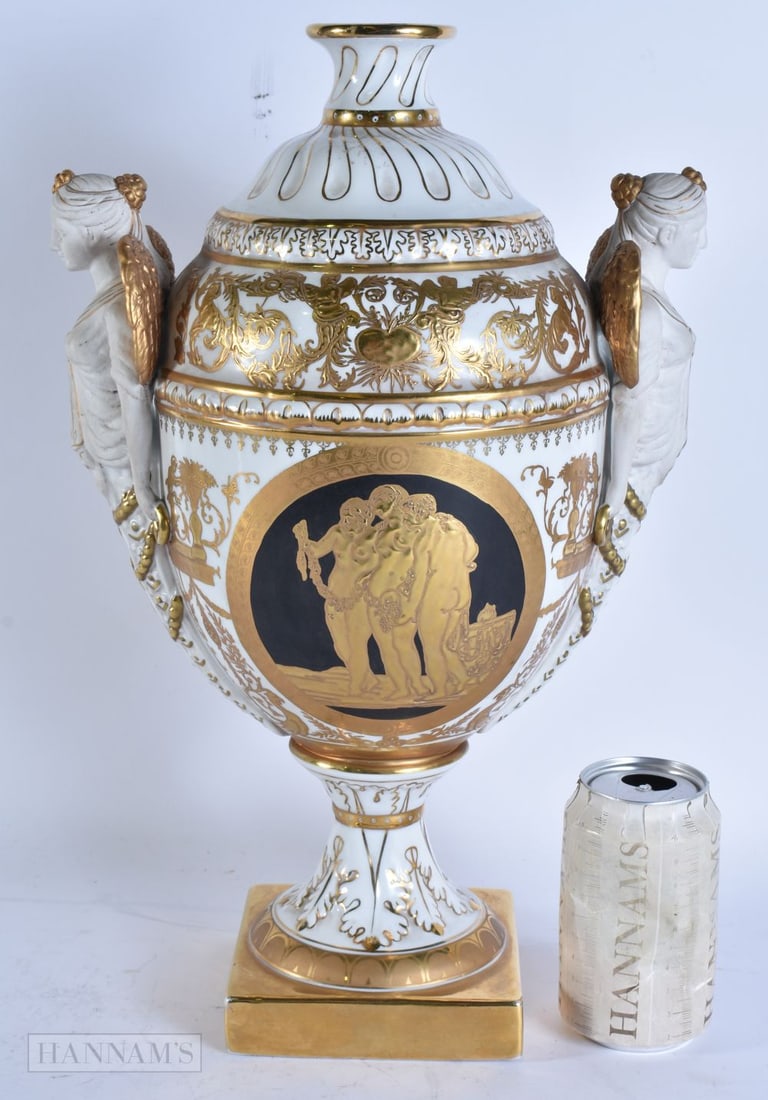 A LARGE CONTINENTAL TWIN HANDLED BISQUE AND GLAZED PORCELAIN VASE possibly Russian or French. 42 cm (1 of 8)