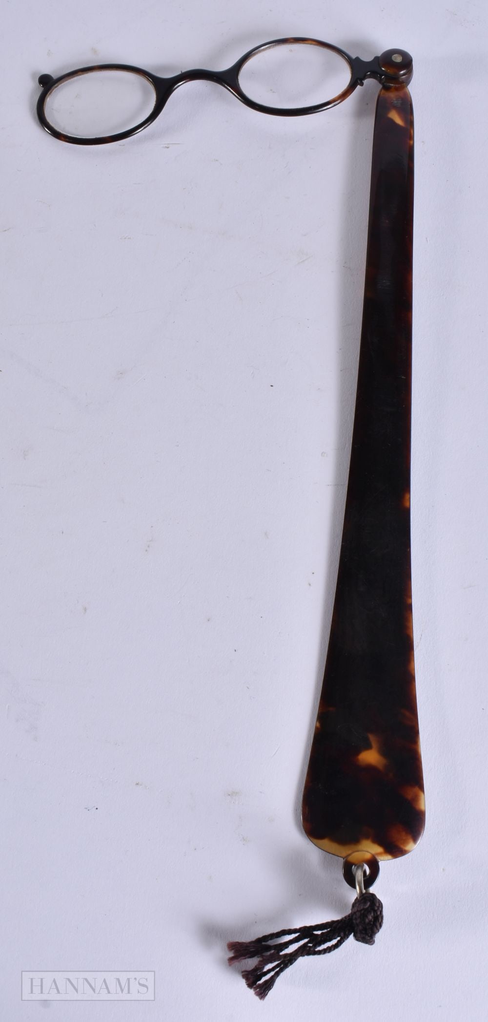 A LARGE PAIR OF TORTOISESHELL LORGNETTES. 34 cm long. (1 of 4)