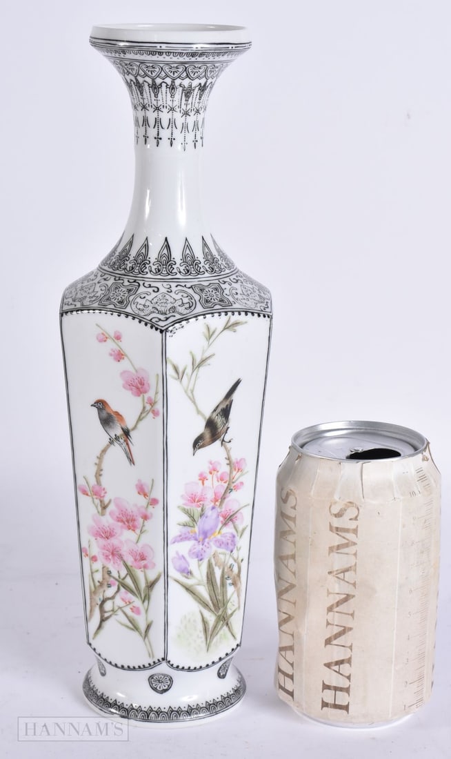 A CHINESE REPUBLICAN PERIOD EGG SHELL PORCELAIN VASE painted with birds, flowers and calligraphy. 27 (1 of 6)