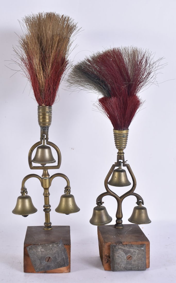 A PAIR OF ANTIQUE BELL BRUSHES. 35 cm high. (1 of 3)