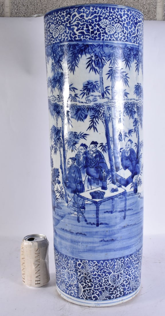 A JAPANESE BLUE AND WHITE STICK STAND. 55 cm x 20 cm. (1 of 5)