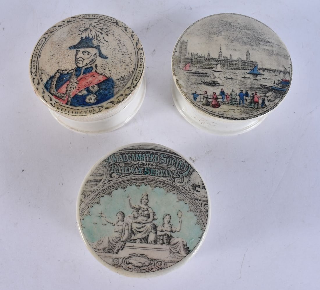 THREE POT LIDS AND COVERS. 10 cm wide. (3): THREE POT LIDS AND COVERS. 10 cm wide. (3)