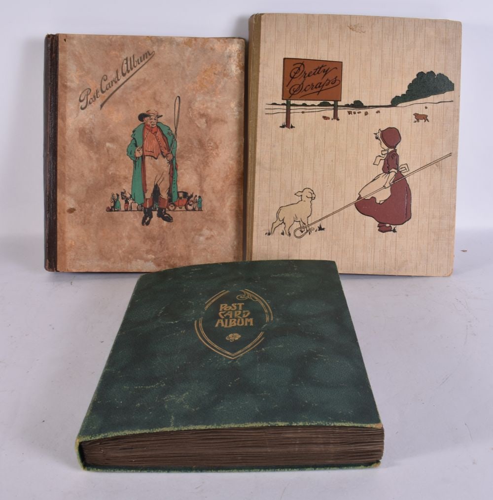THREE VINTAGE POSTCARD ALBUMS. (qty) (1 of 8)
