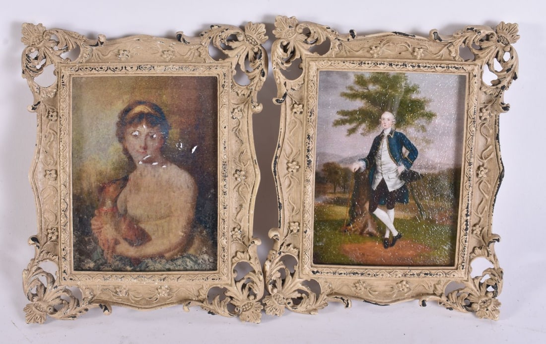 A PAIR OF PORTRAITS. 14 cm x 12 cm. (1 of 4)