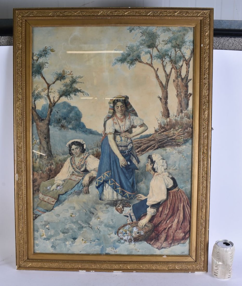 Italian School (19th Century) Watercolour, Gypsies in a landscape. 82 cm x 60 cm, image 72 cm. 50 cm (1 of 6)