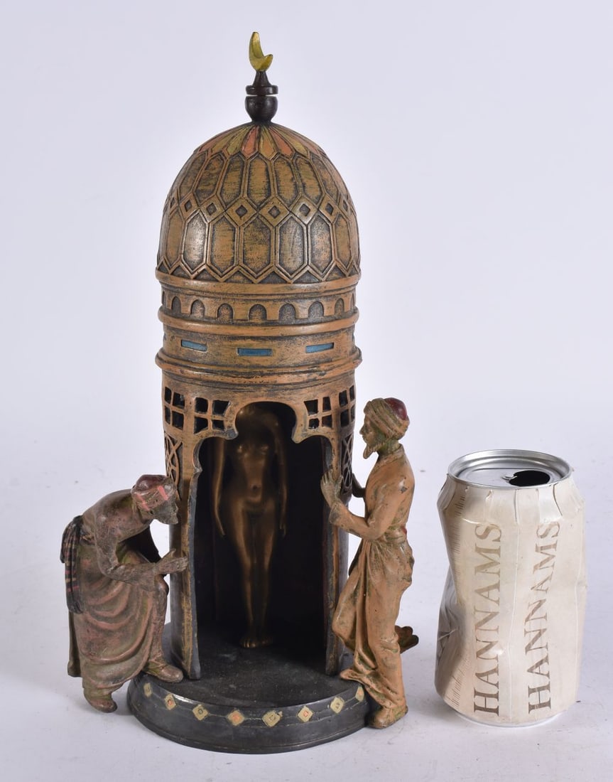 A LARGE CONTINENTAL COLD PAINTED BRONZE ARABIC TOWER. 32 cm high. (1 of 6)