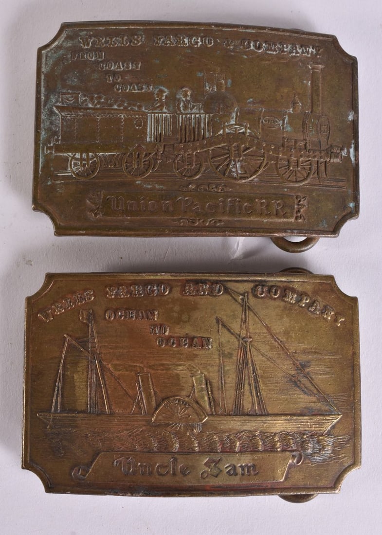 TWO CONTINENTAL BRONZE BELT BUCKLES. 9 cm x 6 cm. (2) (1 of 6)