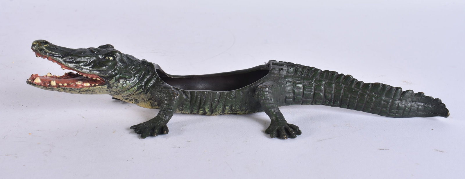 A COLD PAINTED BRONZE CROCODILE. 21 cm wide. (1 of 5)