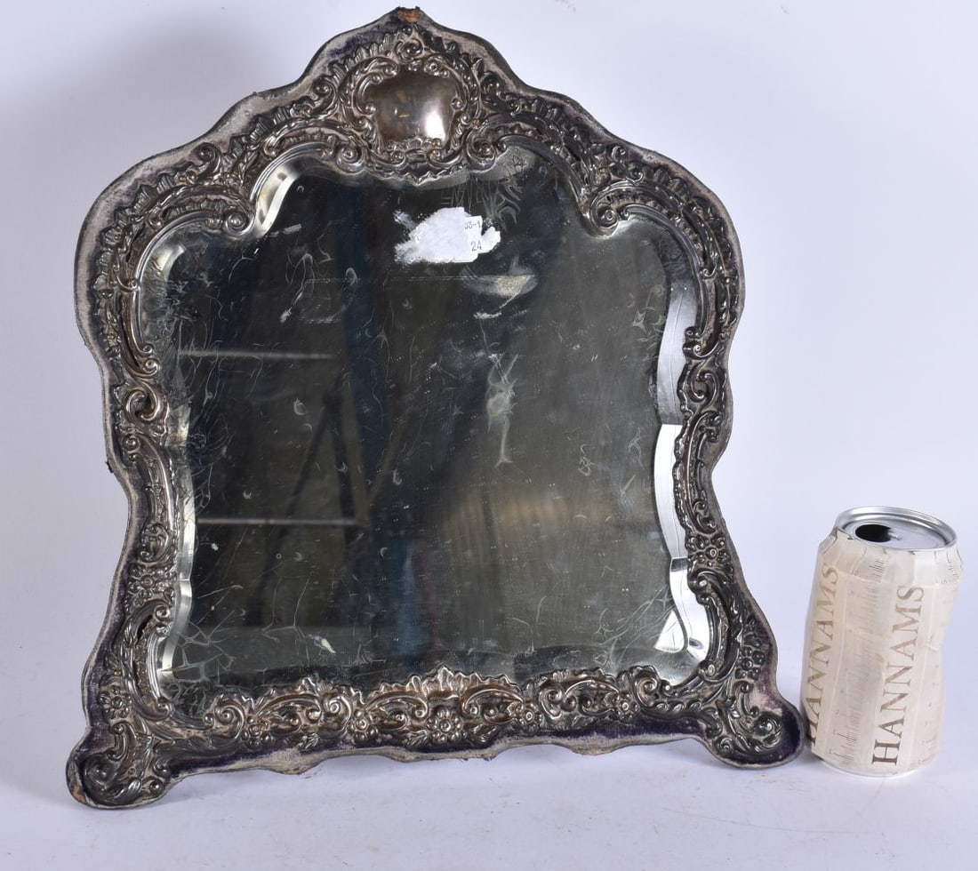 A LARGE ANTIQUE SILVER MIRROR. 33 cm x 26 cm. (1 of 4)