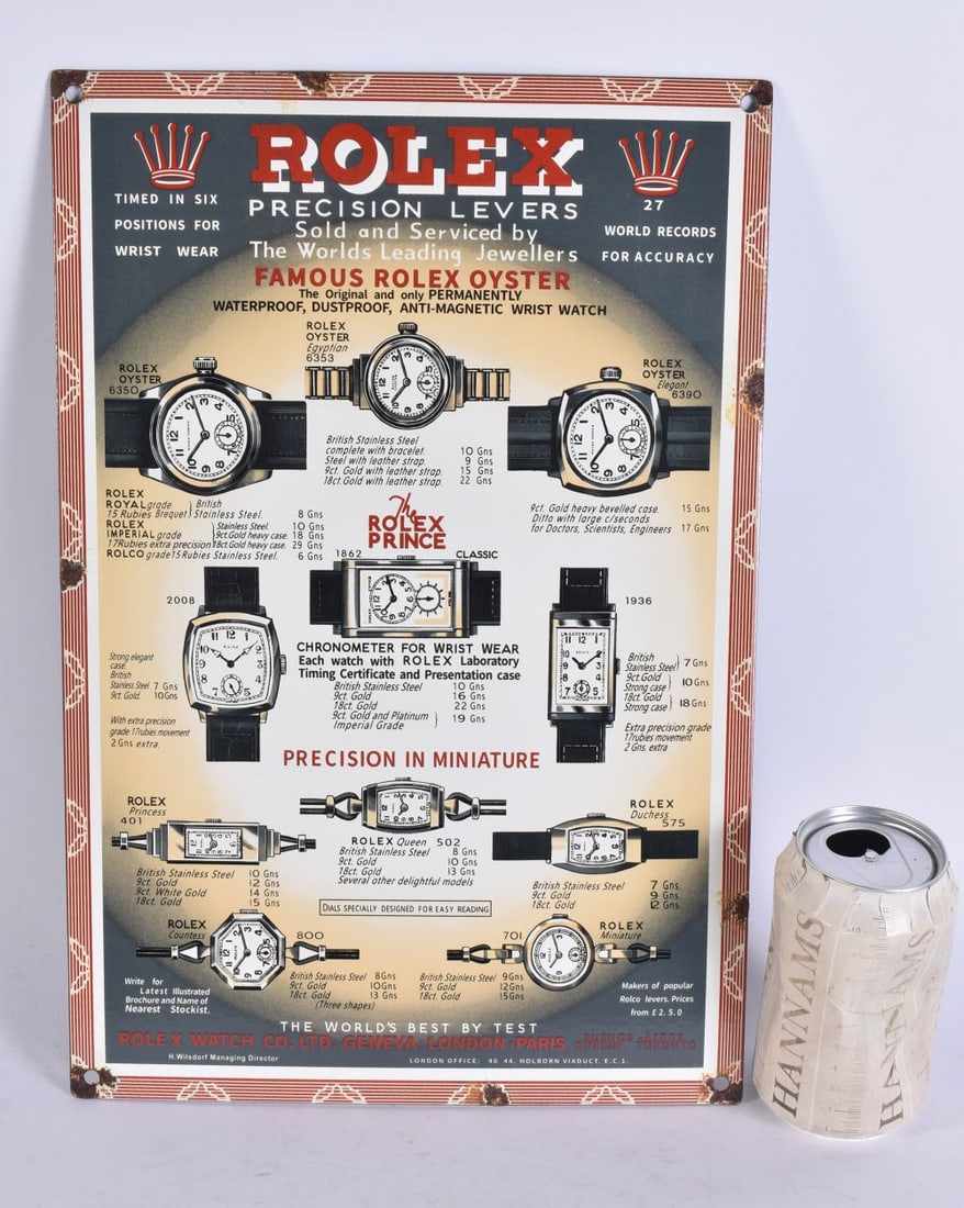 AN ENAMEL ROLEX WATCH SIGN. 38 cm x 20 cm. (1 of 4)