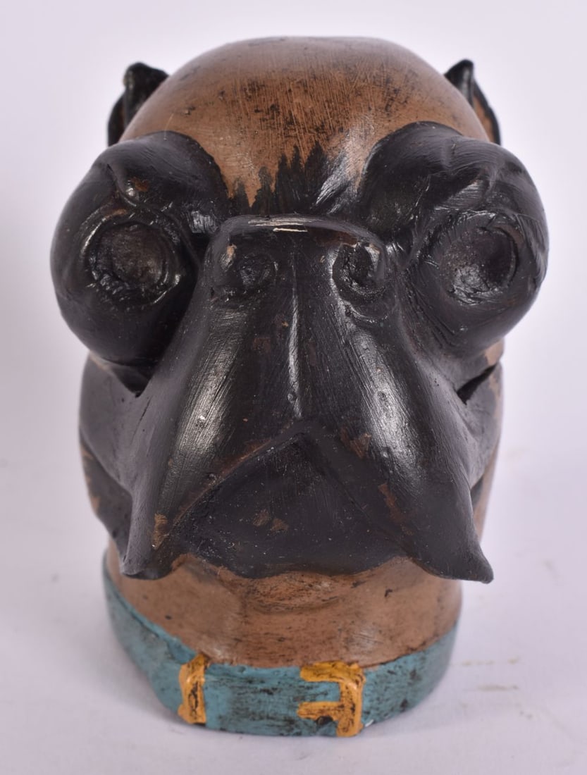 A COLD PAINTED BRONZE DOG INKWELL. 10 cm high. (1 of 5)