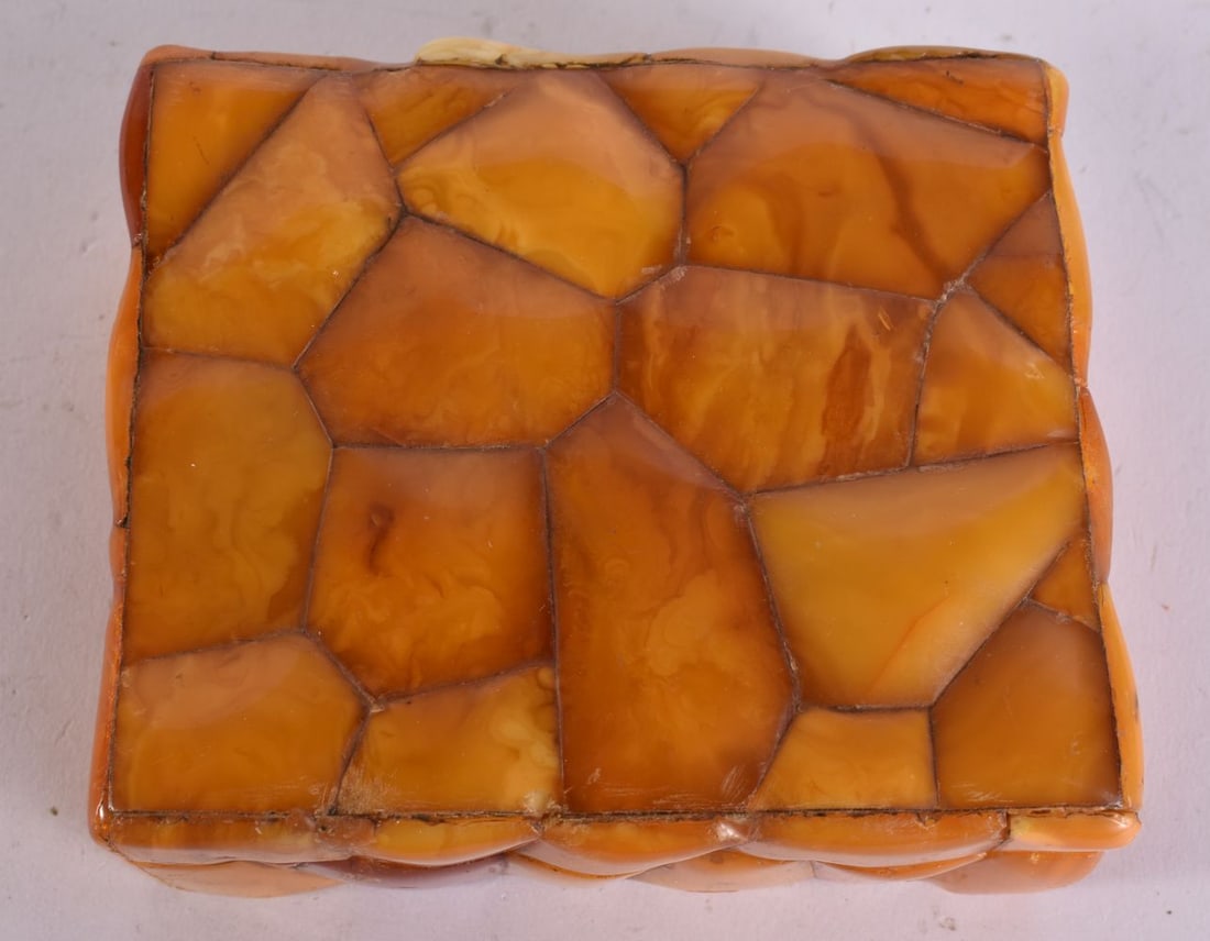 AN ART DECO AMBER BOX. 173 grams. 10 cm x 9 cm. (1 of 5)