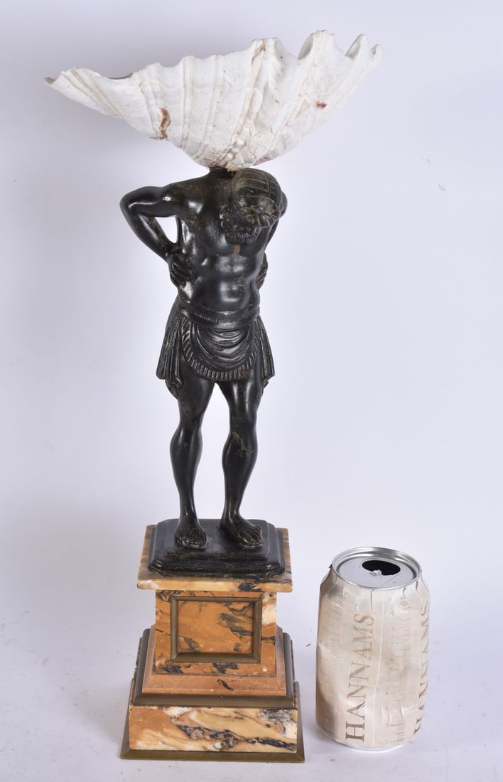 A 19TH CENTURY EUROPEAN GRAND TOUR BRONZE AND SIENNA MARBLE SALT. 41 cm high.: A 19TH CENTURY EUROPEAN GRAND TOUR BRONZE AND SIENNA MARBLE SALT. 41 cm high.