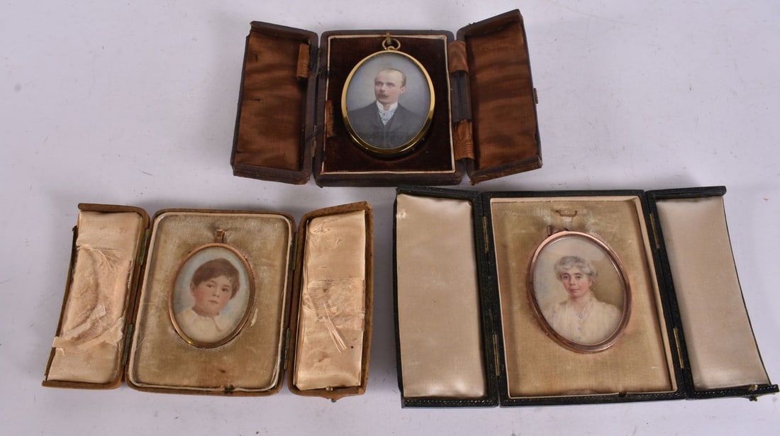 THREE ANTIQUE WATERCOLOUR PORTRAITS. (3) (1 of 5)