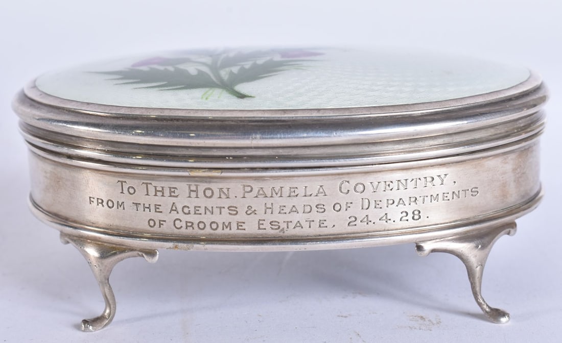 AN ANTIQUE SILVER AND ENAMEL DRESSING TABLE BOX. 167 grams overall. 12 cm x 8 cm.: AN ANTIQUE SILVER AND ENAMEL DRESSING TABLE BOX. 167 grams overall. 12 cm x 8 cm.