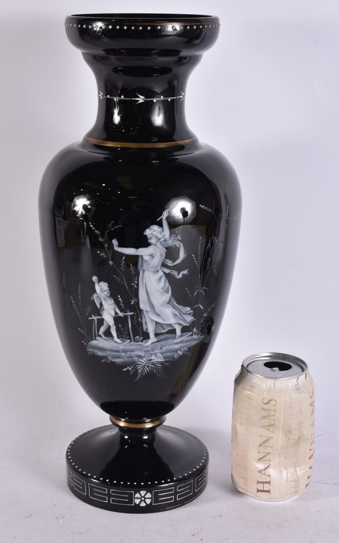 A VICTORIAN OPALINE GLASS ENAMELLED VASE. 39 cm high.: A VICTORIAN OPALINE GLASS ENAMELLED VASE. 39 cm high.