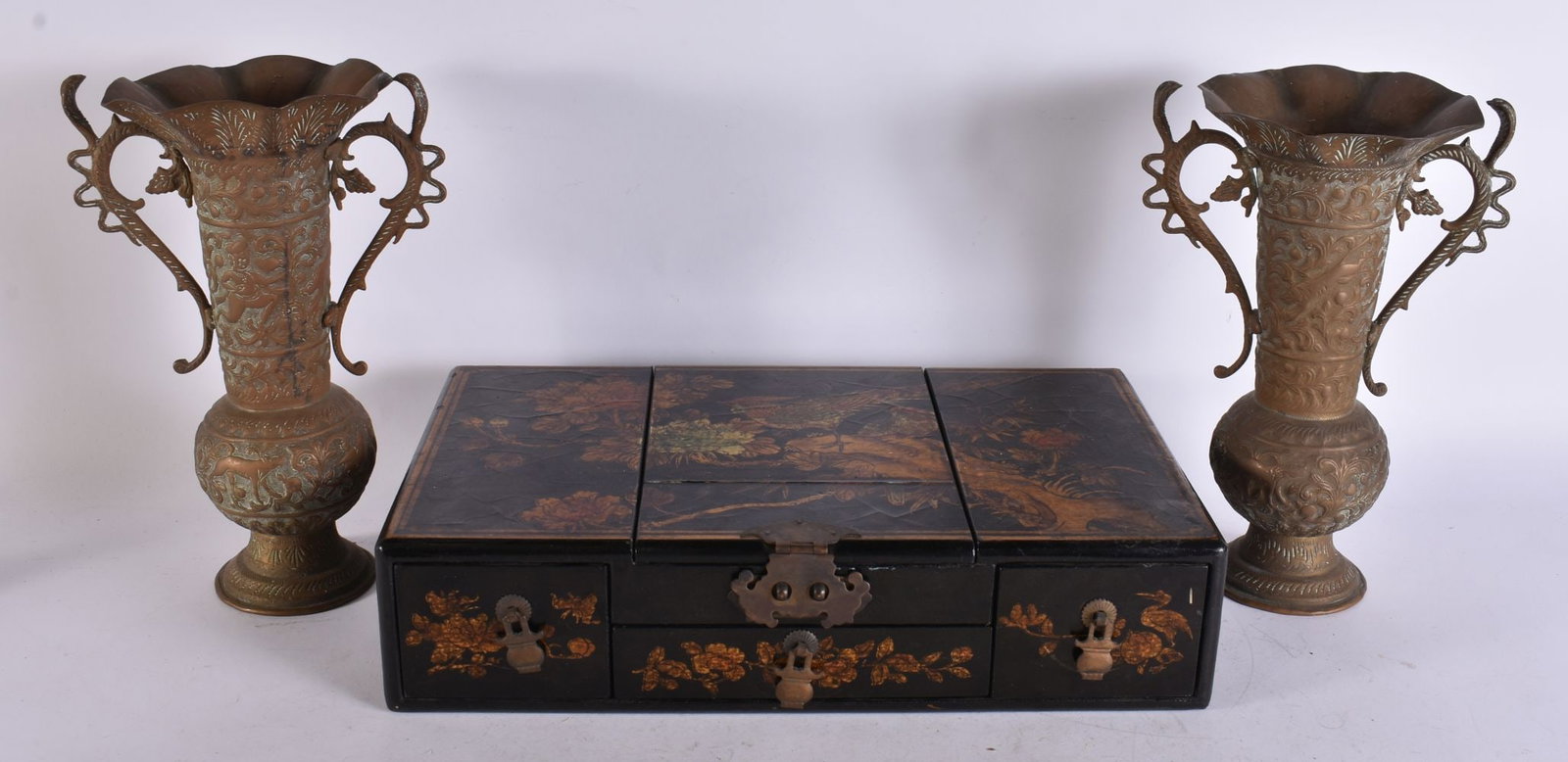 A PAIR OF INDIAN VASES etc. (3): A PAIR OF INDIAN VASES etc. (3)