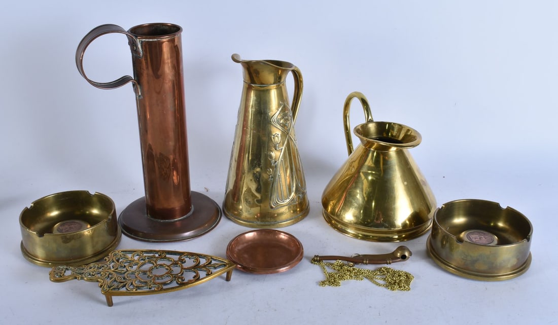 Vintage Brass Ware Art Nouveau Pitcher Copper Jug Trivet Job Lot 5KG. (qty) (1 of 3)