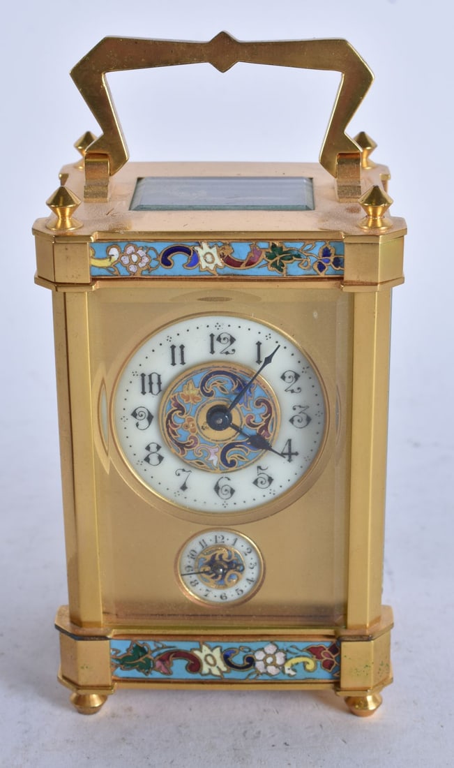 Painted Floral Pattern Key Wind Carriage Clock Working. 16 cm high inc handle. (1 of 4)