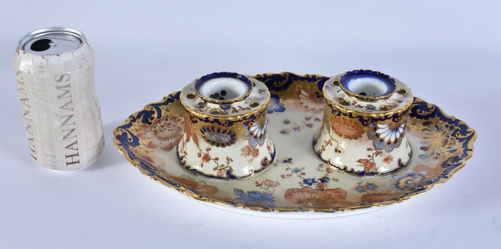 A ROYAL CROWN DERBY DESK STAND. 32 cm wide. (1 of 3)